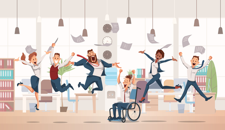 employees jumping with excitement