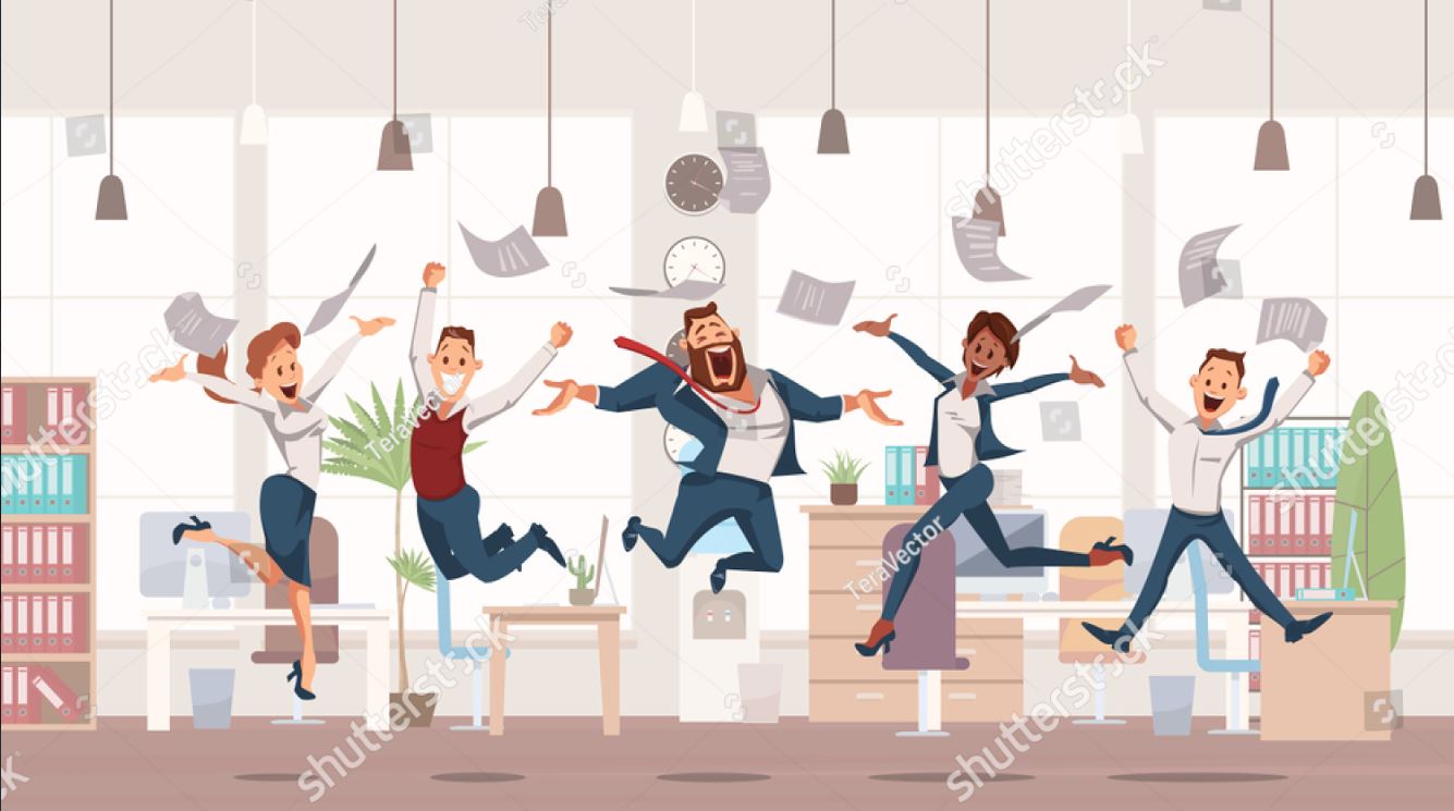 employees jumping with excitement